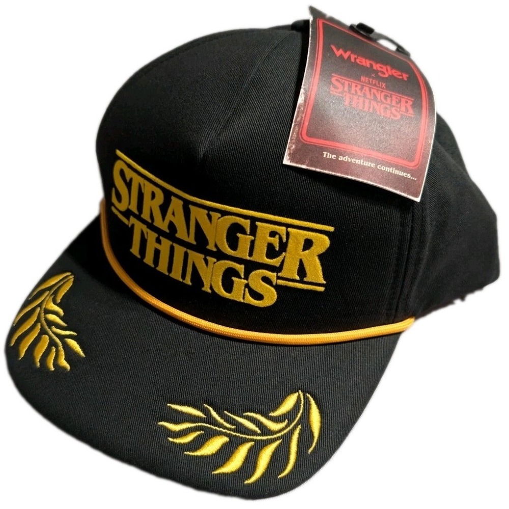 NWT Wrangler‎ x Stranger Things Upside Down Flocked Black Yellow Snapback Hat OS